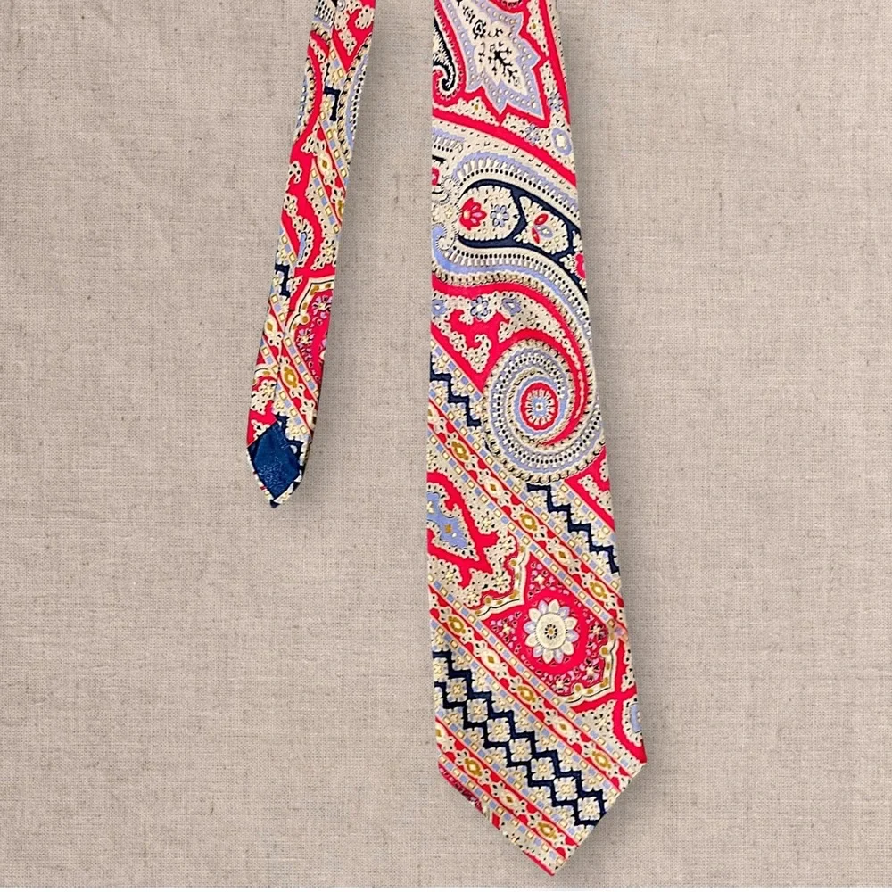 Jacques Fath Silk Paisley Tie Mens Red Blue Classic Pattern Designer